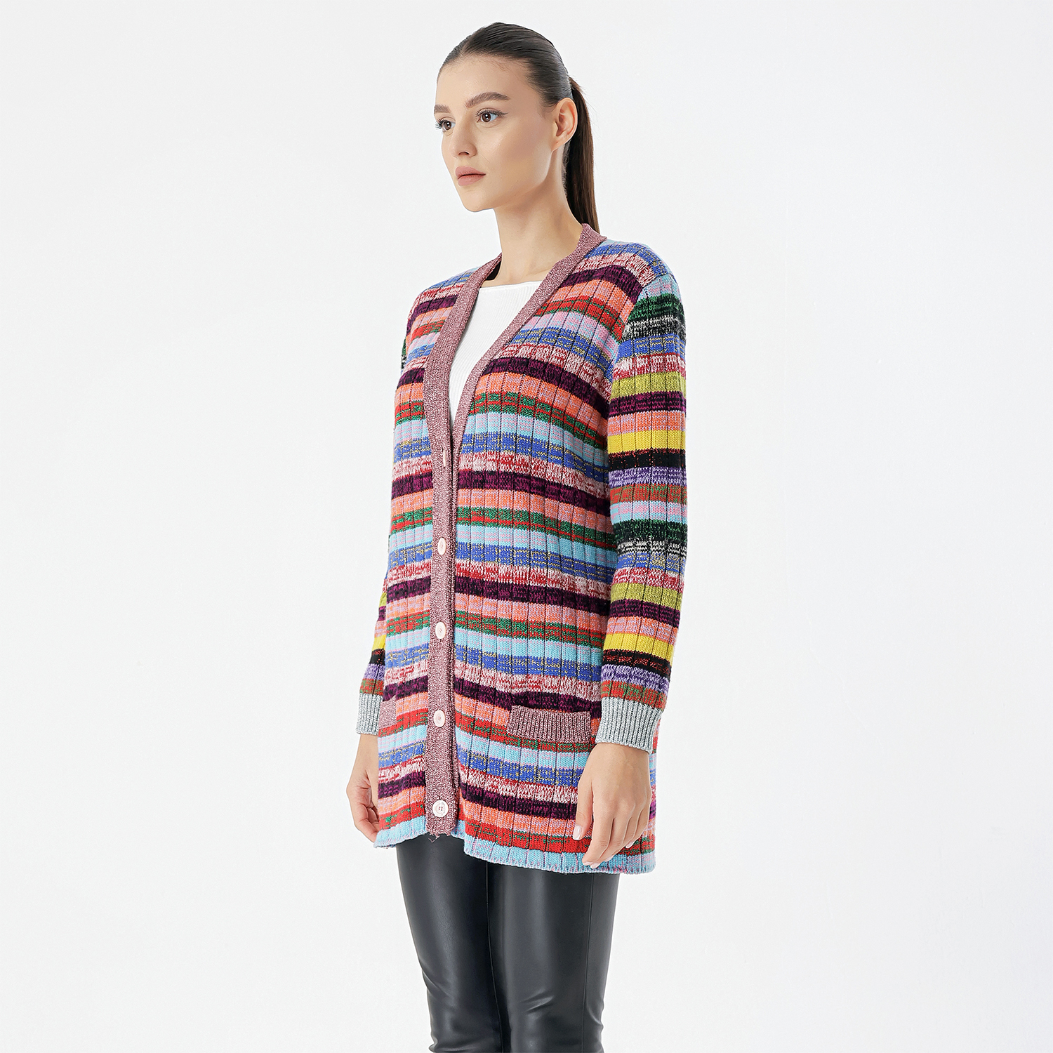 Gucci - Multicolor Lurex Knit Reversible Button Cardigan